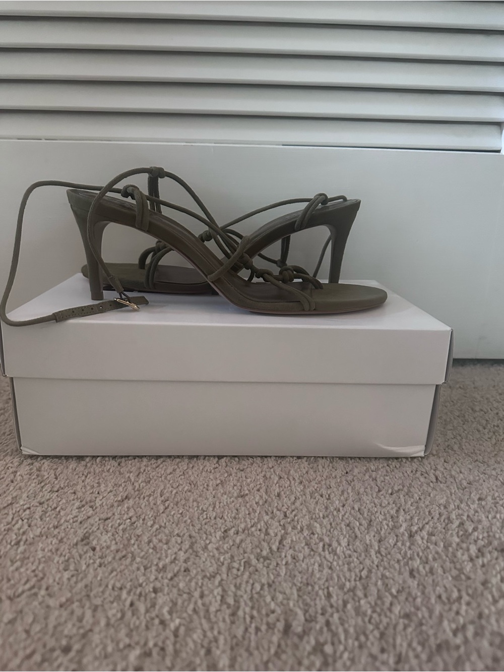 Schutz Olive Green Lace-Up Suede Heeled Sandals | Size 9 | Box Included